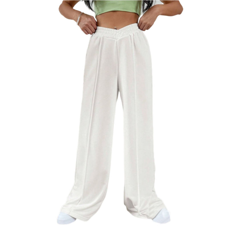 White Elastic Waist Wide Leg Casual Pants