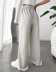 Light Gray Elastic Waist Wide Leg Casual Pants