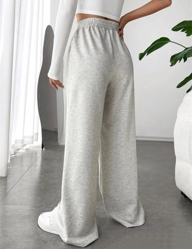 Light Gray Elastic Waist Wide Leg Casual Pants