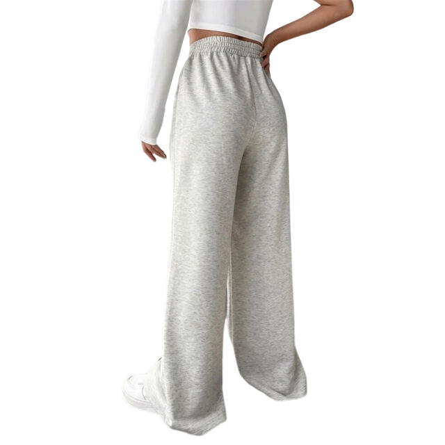 Light Gray Elastic Waist Wide Leg Casual Pants