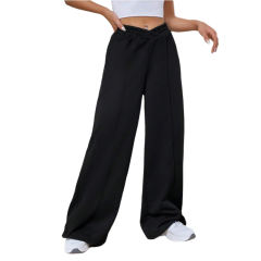 Black Elastic Waist Wide Leg Casual Pants