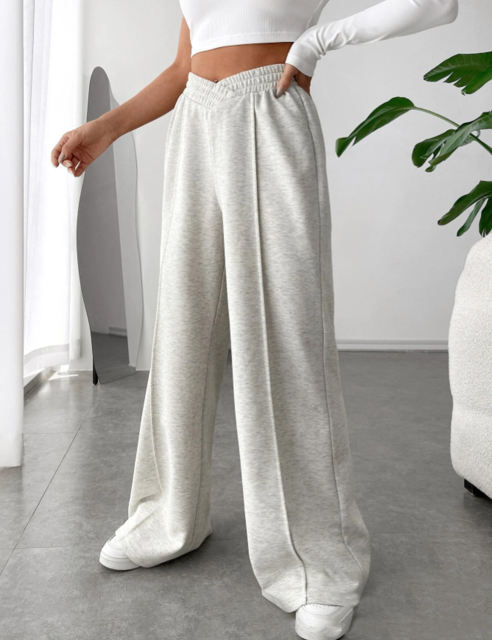 Light Gray Elastic Waist Wide Leg Casual Pants