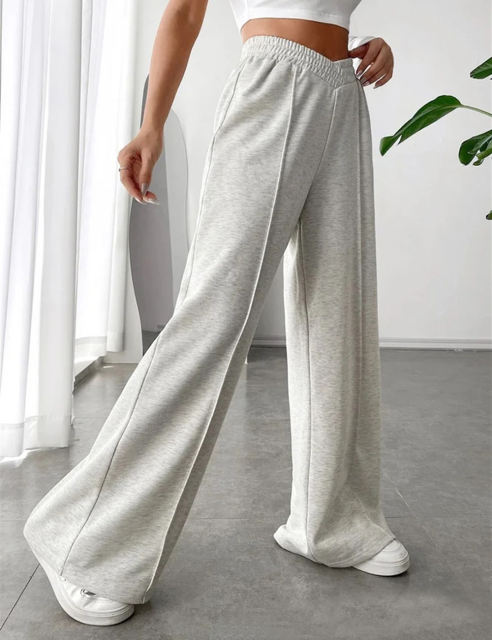 Light Gray Elastic Waist Wide Leg Casual Pants