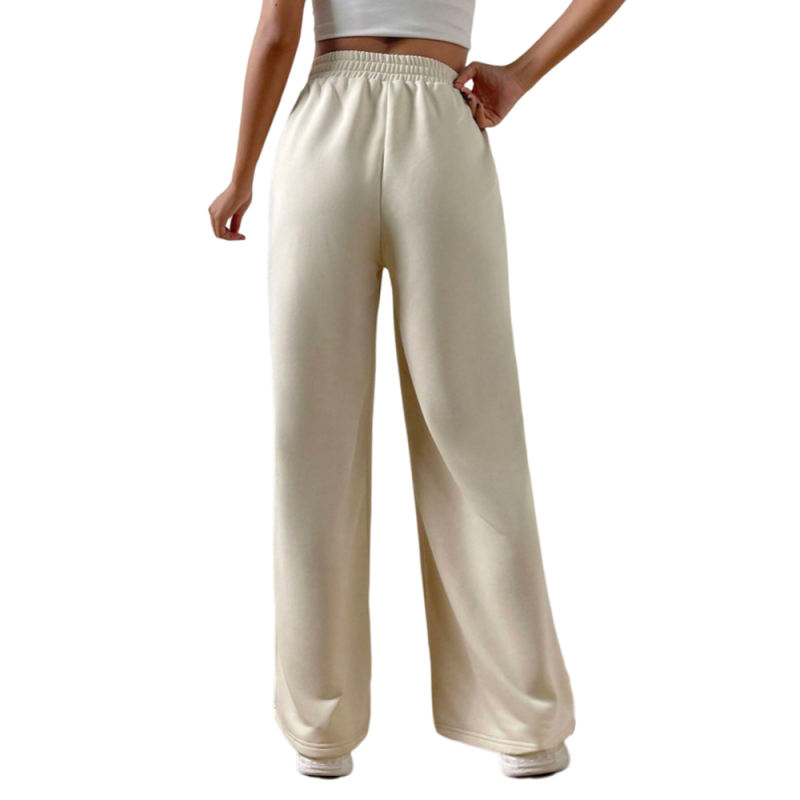 Apricot Elastic Waist Wide Leg Casual Pants