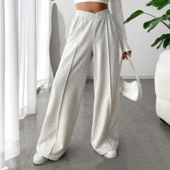 Light Gray Elastic Waist Wide Leg Casual Pants