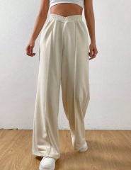 Apricot Elastic Waist Wide Leg Casual Pants