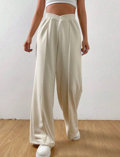 Apricot Elastic Waist Wide Leg Casual Pants