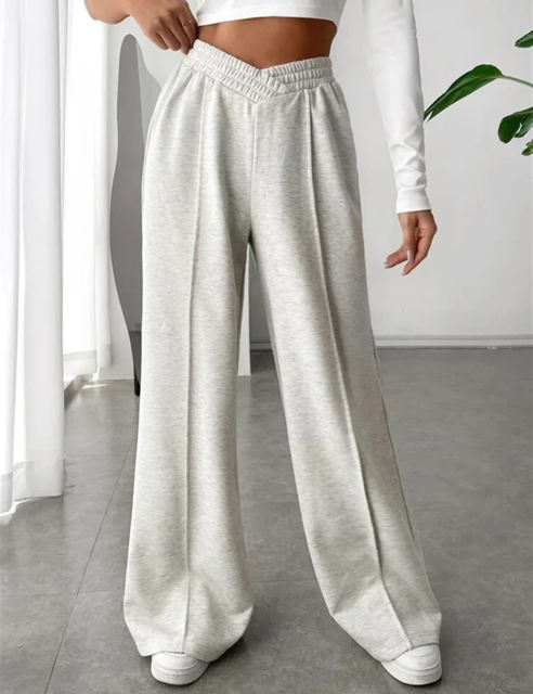 Light Gray Elastic Waist Wide Leg Casual Pants