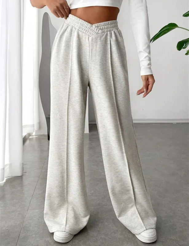Light Gray Elastic Waist Wide Leg Casual Pants