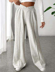 Light Gray Elastic Waist Wide Leg Casual Pants