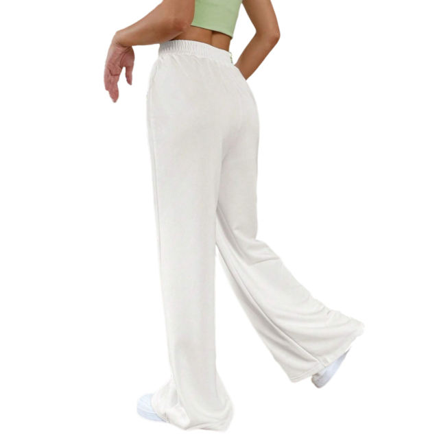 White Elastic Waist Wide Leg Casual Pants
