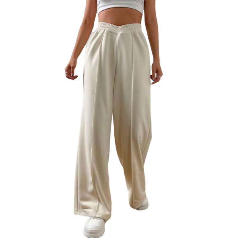 Apricot Elastic Waist Wide Leg Casual Pants
