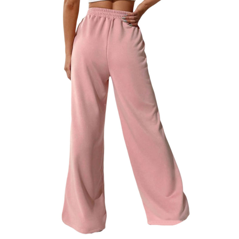 Pink Elastic Waist Wide Leg Casual Pants