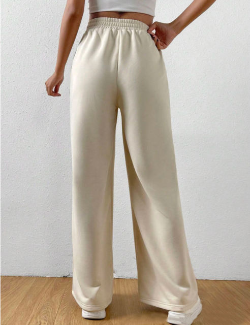 Apricot Elastic Waist Wide Leg Casual Pants