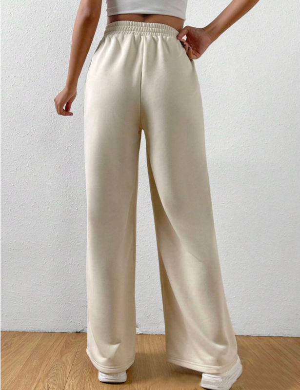 Apricot Elastic Waist Wide Leg Casual Pants