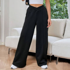Black Elastic Waist Wide Leg Casual Pants