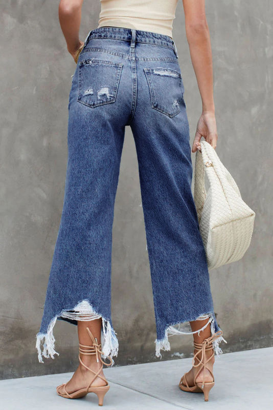 Blue Heavy Destroyed High Waist Jeans