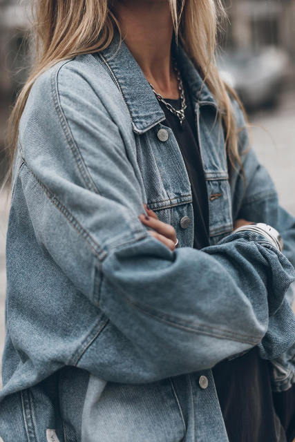 Sky Blue Metal Buttons Flap Pocket Drop Shoulder Denim Jacket