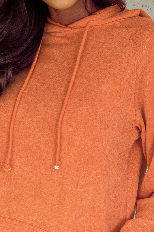 Orange Mineral Wash Kangaroo Pocket Drawstring Pullover Hoodie