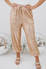 Apricot Plus Size Sequin Drawstring Waist Joggers