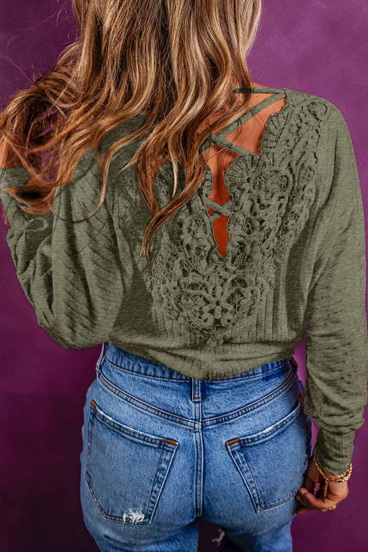 Swamp Lace-up Crochet Open Back Ribbed Top