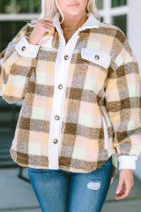 Khaki Plaid Sherpa Flap Pocket Shacket