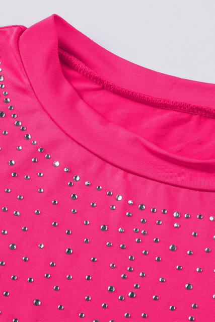 Rose Rhinestone Allover Round Neck Short Sleeve Bodysuit LC6421365-6