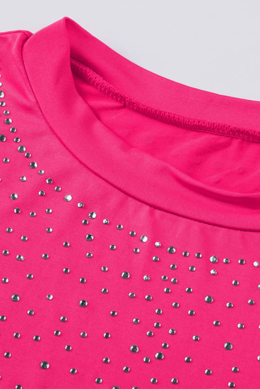 Rose Rhinestone Allover Round Neck Short Sleeve Bodysuit LC6421365-6