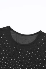 Black Rhinestone Embellished Mesh Long Sleeve Bodysuit LC6421555-2