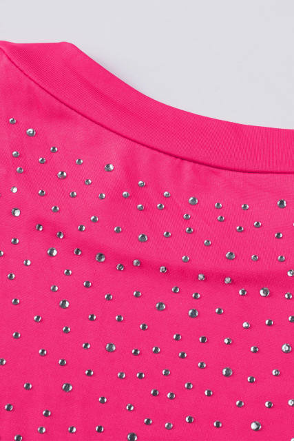 Rose Rhinestone Allover Round Neck Short Sleeve Bodysuit LC6421365-6