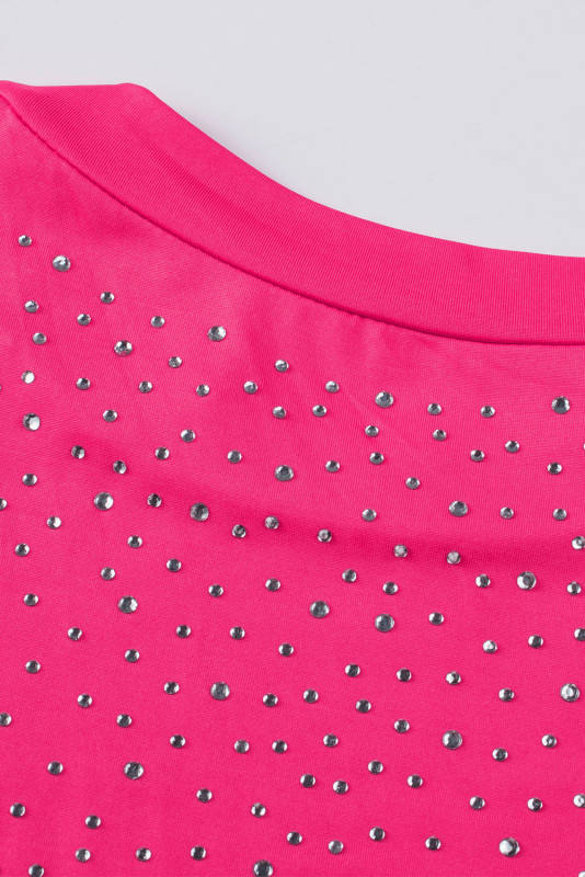 Rose Rhinestone Allover Round Neck Short Sleeve Bodysuit LC6421365-6