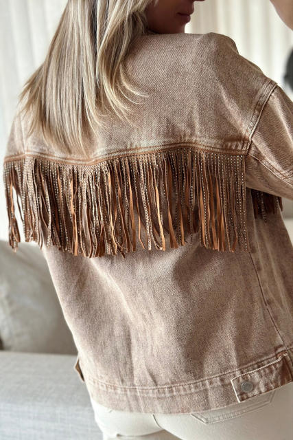 Brown Rhinestone Fringed Cowgirl Fashion Denim Jacket LC788382-17