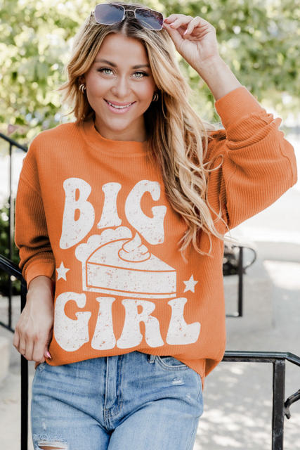 Orange BIG GIRL Graphic Corded Pullover Sweatshirt