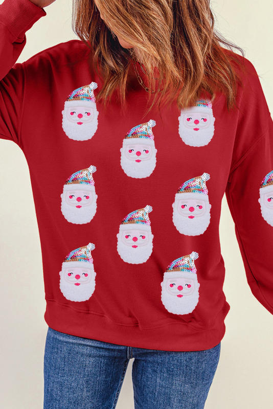 Red Sequined Christmas Santa Clause Graphic Sweatshirt