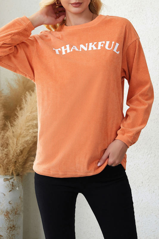 Orange THANKFUL Ribbed Corded Oversized Sweatshirt