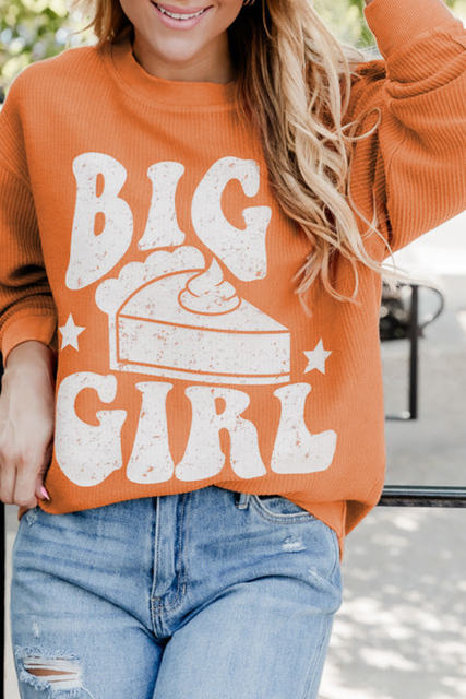 Orange BIG GIRL Graphic Corded Pullover Sweatshirt