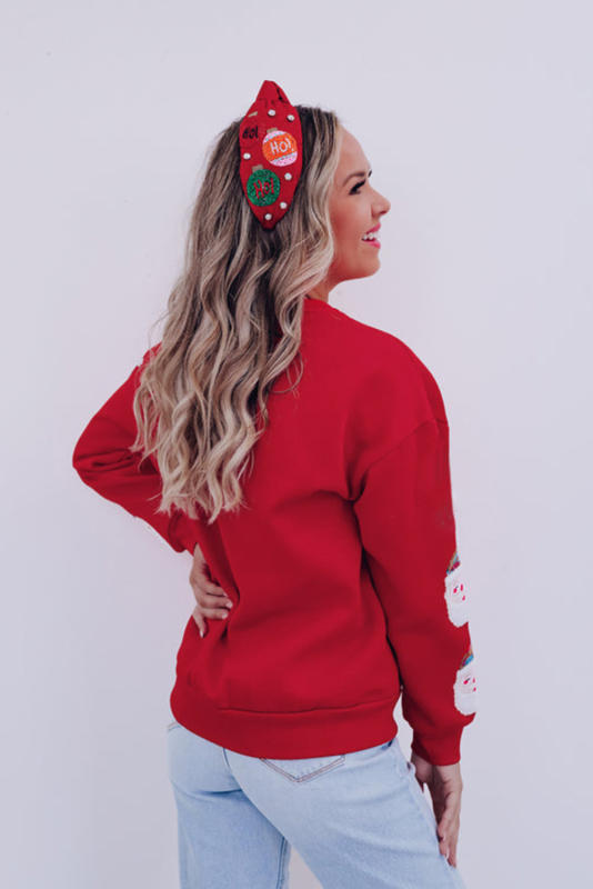 Red Sequined Christmas Santa Clause Graphic Sweatshirt