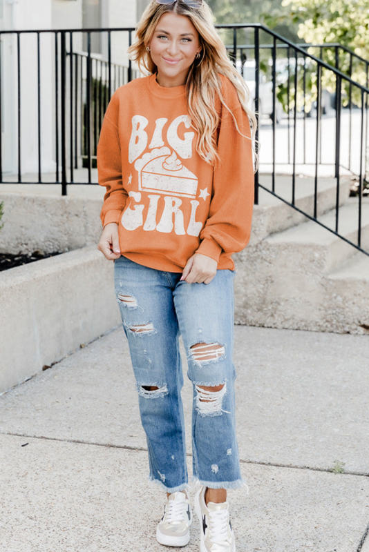 Orange BIG GIRL Graphic Corded Pullover Sweatshirt