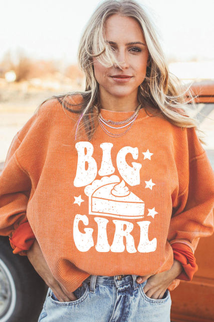 Orange BIG GIRL Graphic Corded Pullover Sweatshirt