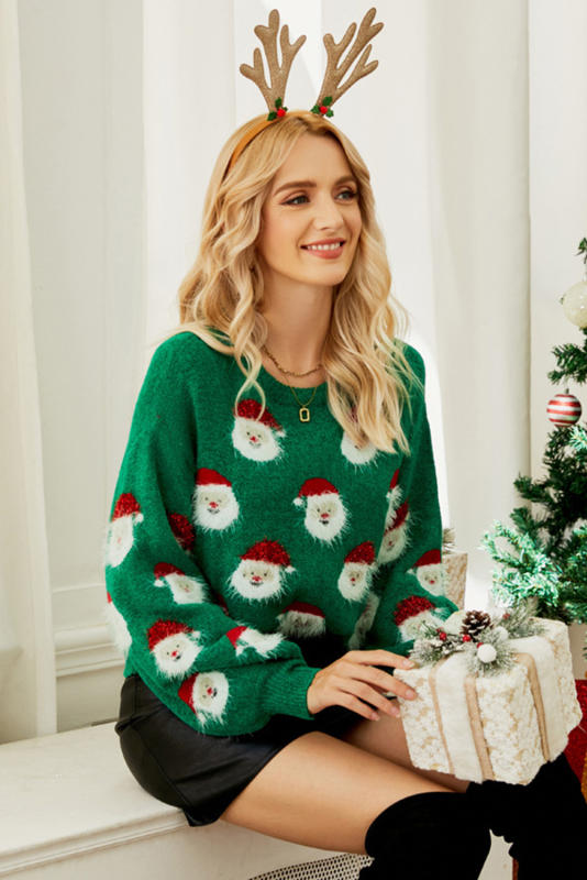 Green Christmas Santa Claus Pullover Sweater