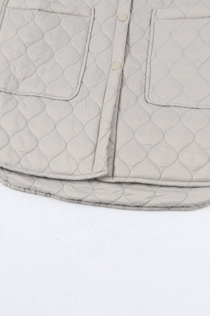 Beige 4 Big Pockets Quilted Button Down Puffer Coat