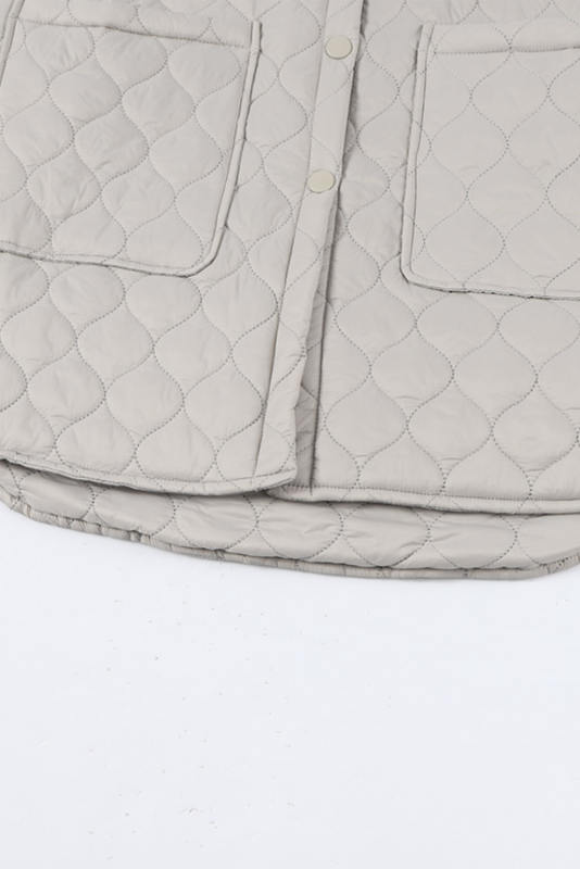 Beige 4 Big Pockets Quilted Button Down Puffer Coat