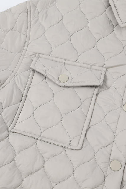 Beige 4 Big Pockets Quilted Button Down Puffer Coat
