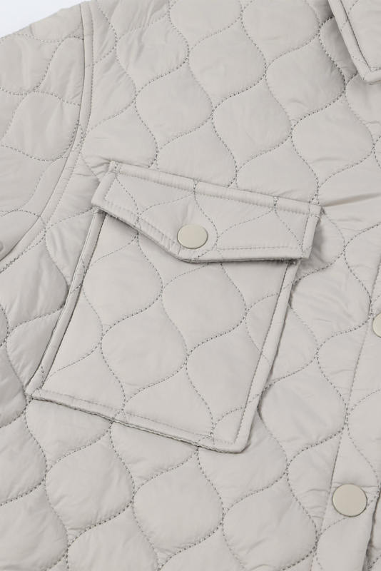 Beige 4 Big Pockets Quilted Button Down Puffer Coat