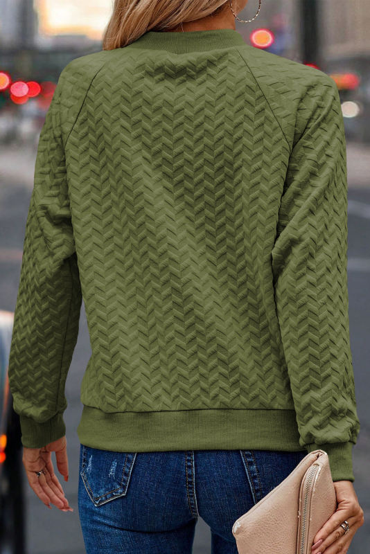 Pickle Green Solid Textured Raglan Sleeve Pullover Sweatshirt