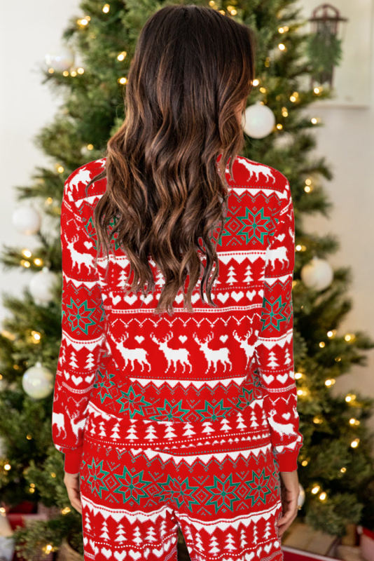 Red Christmas Print Pullover and Pants Lounge Set