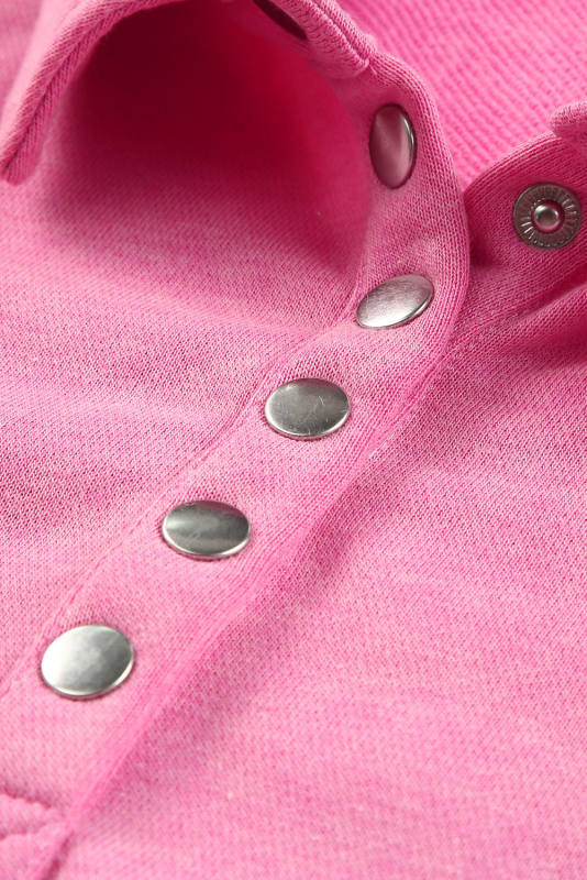 Pink Washed Snap Buttons Lantern Sleeve Pullover Sweatshirt