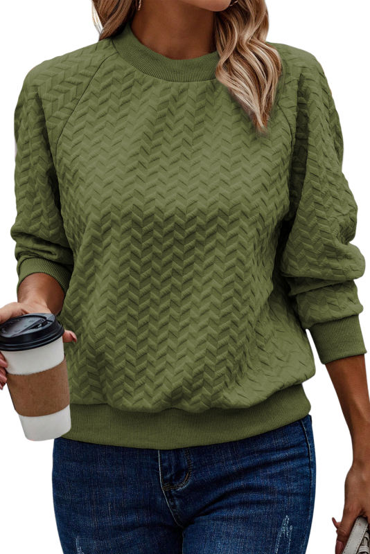 Pickle Green Solid Textured Raglan Sleeve Pullover Sweatshirt