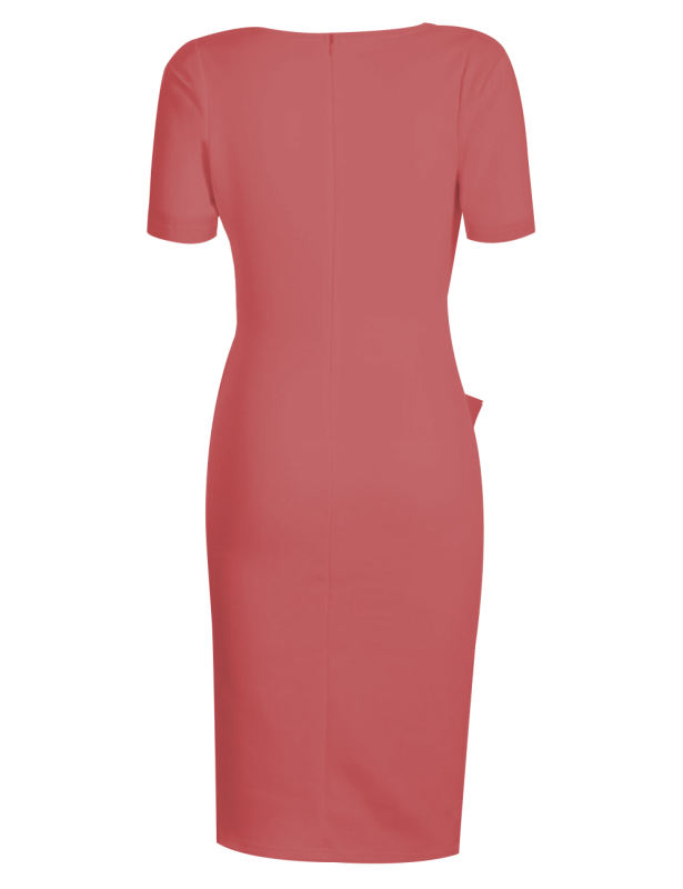 Asymmetric Button Detail Pink Short Sleeve Midi Dress