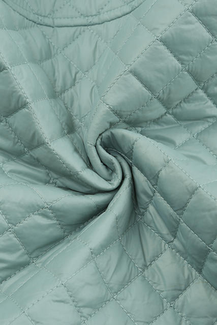 Green Quilted Pocketed Zip-up Cropped Jacket